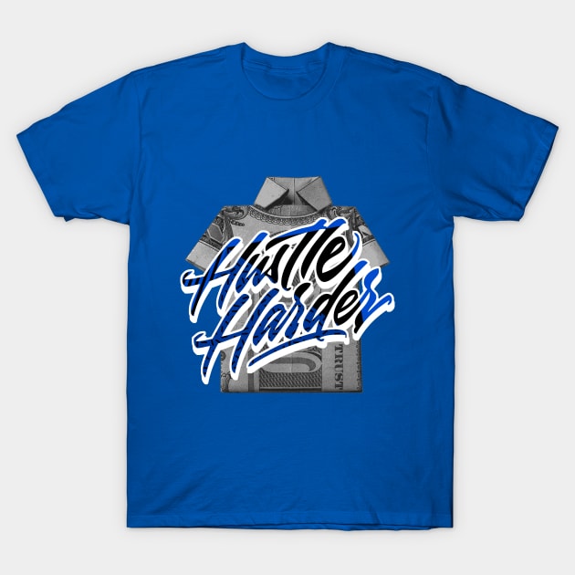 Hustle Harder Racer Blue Retro Sneaker Art T-Shirt by funandgames